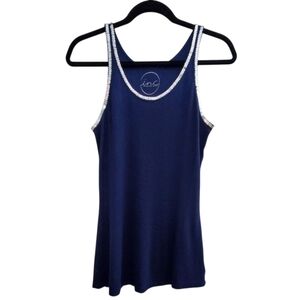 INC International Concepts Navy Blue Round Neck Sequin Fitted Tank Top Size L